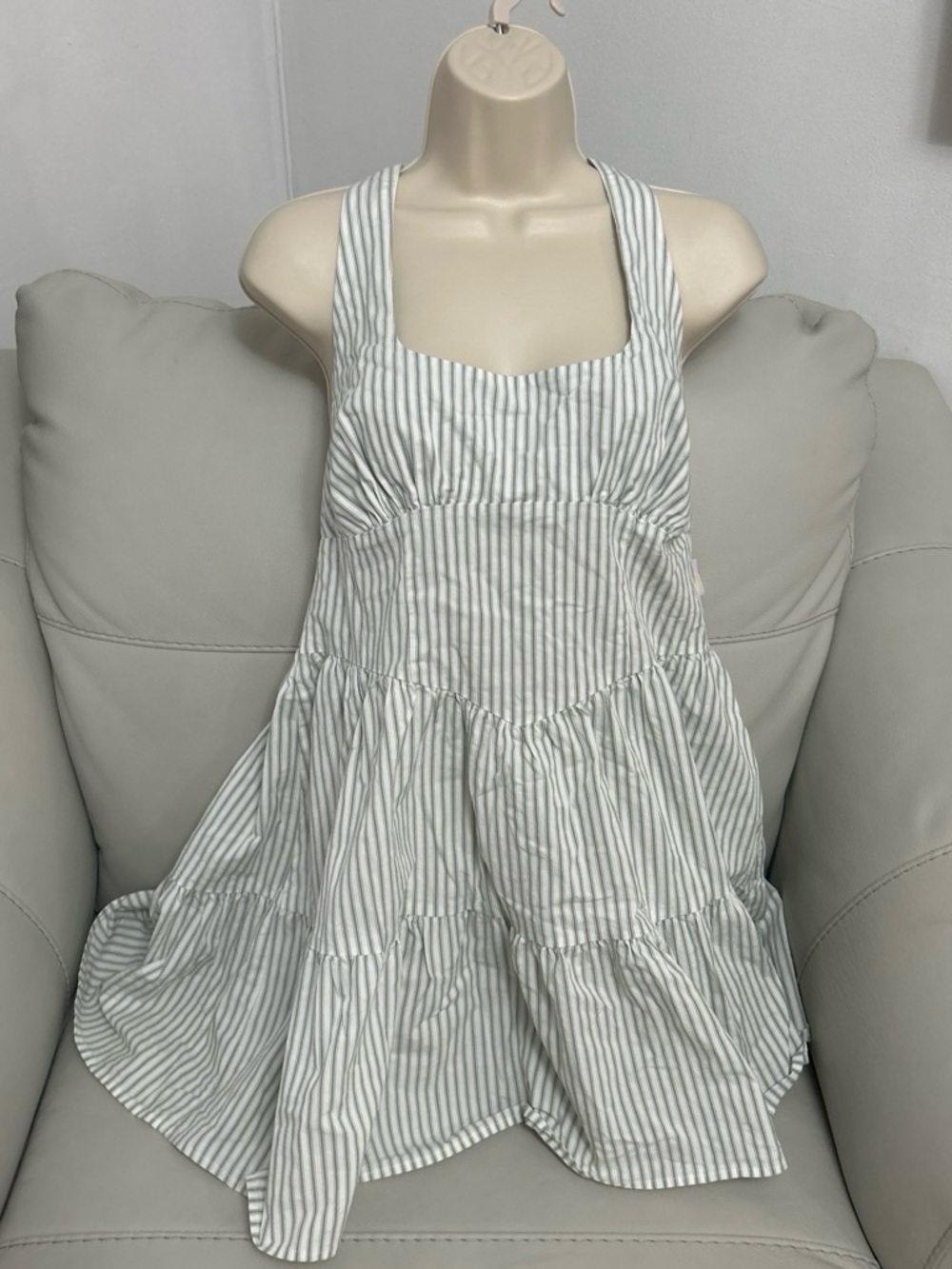 wild fable White and Light Gray Striped Tiered Mini Dress